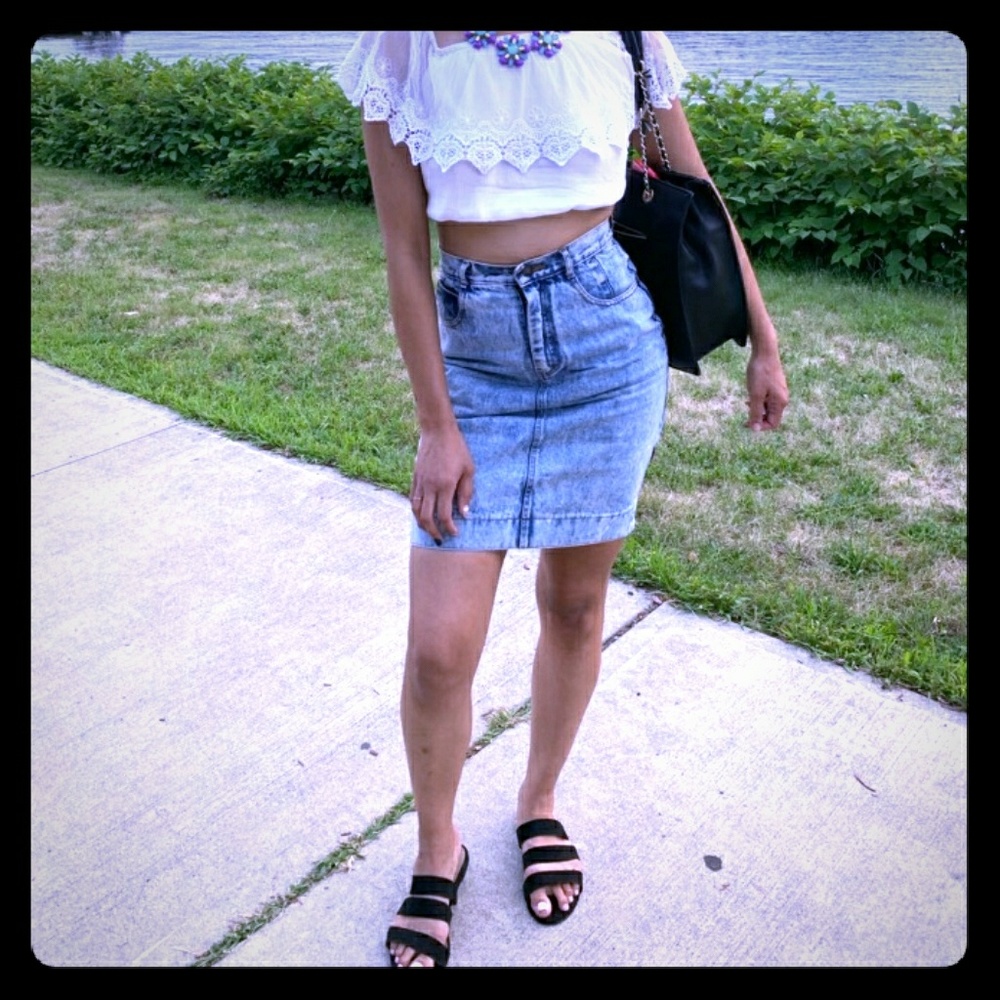 VINTAGE 90's Stoned Washed Denimn High Waist Skirt